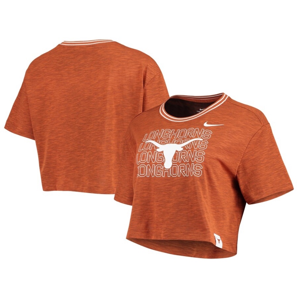 Texas Longhorns Nike Women's Slub Ringer Performance Cropped T-Shirt